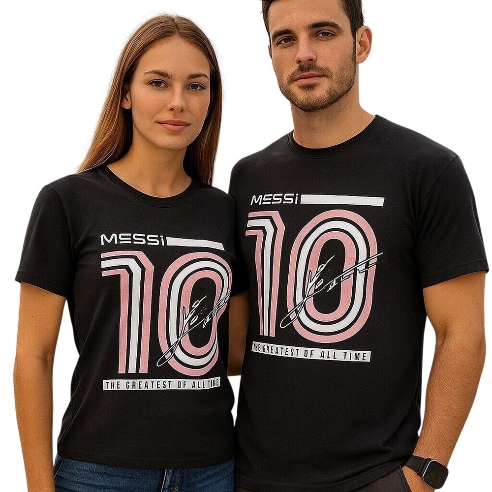 Messi Collection Black T-Shirt with Pink 10 Graphic Soccer Fan Tee Teens Unisex‎